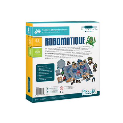 Robomatique - Dos de la boite du jeu, donnant la description et diverses informations à propos du jeu