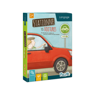 Stationne tes voitures - Devant de la boite du jeu, illustrant 2 personnes dans une voiture et un panneau de stationnement