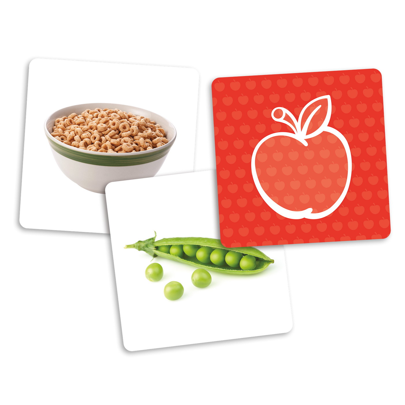 Le dé des premiers mots (cartes supplémentaires) - Exemples de cartes-photos de la catégorie des aliments : céréales et pois
