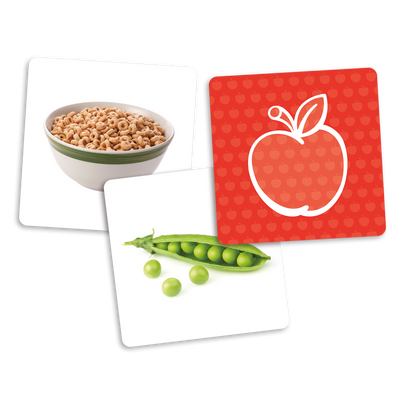 Le dé des premiers mots (cartes supplémentaires) - Exemples de cartes-photos de la catégorie des aliments : céréales et pois